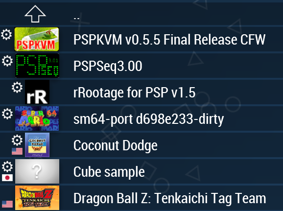 PPSSPP game list view with thumbnails and region flags