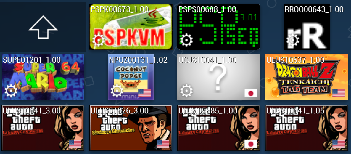 PPSSPP game library grid view with cover art thumbnails